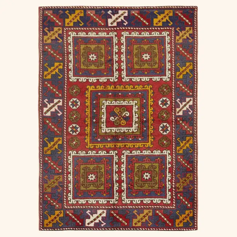 Purple & Red Vintage Canakkale Wool Rug - 4'4" x 6'3"