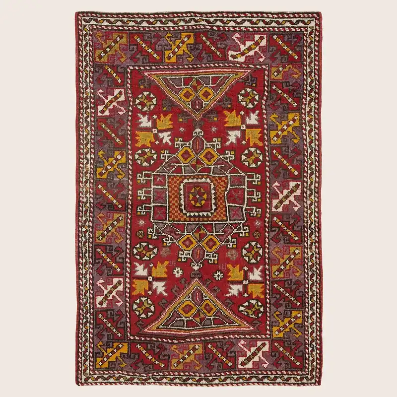 Multicolored Vintage Traditional Turkish Wool Rug - 4'1" x 6'4"
