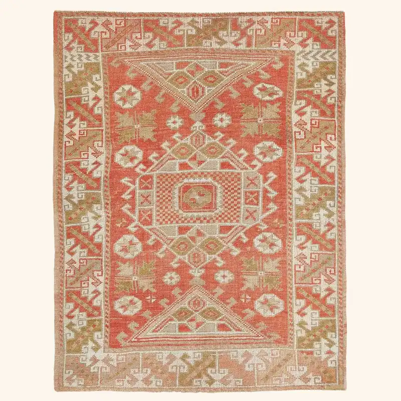 Orange Vintage Traditional Wool Rug - 4' x 5'3"