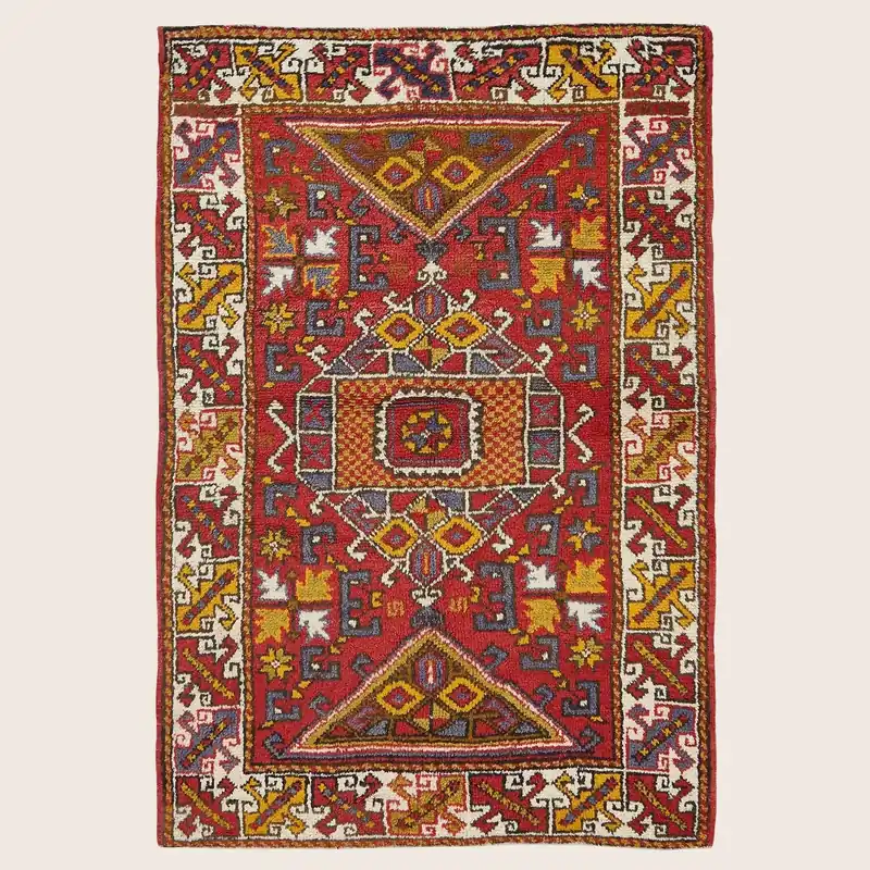 Red Vintage Canakkale Wool Rug - 4'1" x 6'