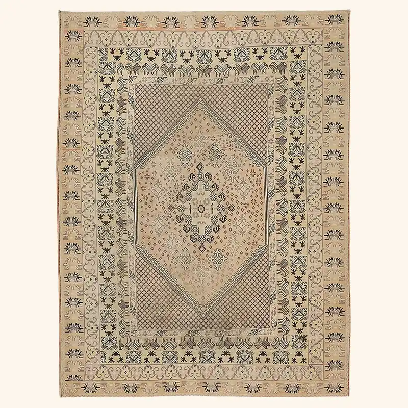 Beige Vintage Traditional Wool Rug - 8'4" x 11'