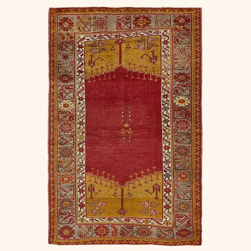 Red Vintage Konya Wool Rug - 3'5" x 5'4"