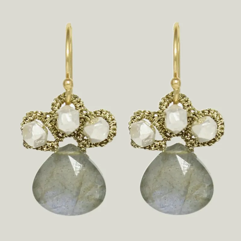 Labradorite Woven Drop Earrings - Danielle Jessie Welmond (Drop Ship)