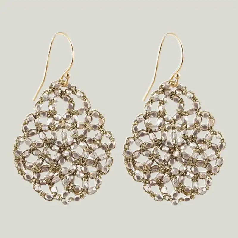 Silver Woven Pear Drop Earrings - Danielle Jessie Welmond (Drop Ship)