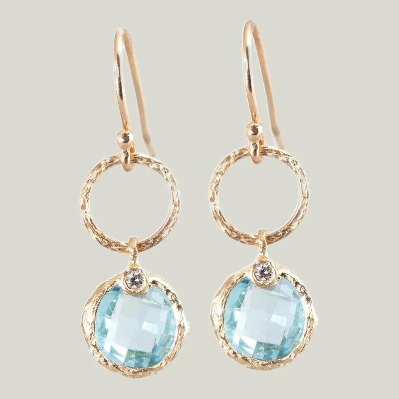 Aquamarine & Diamond Loop Drop Earrings - Danielle Jessie Welmond (Drop Ship)