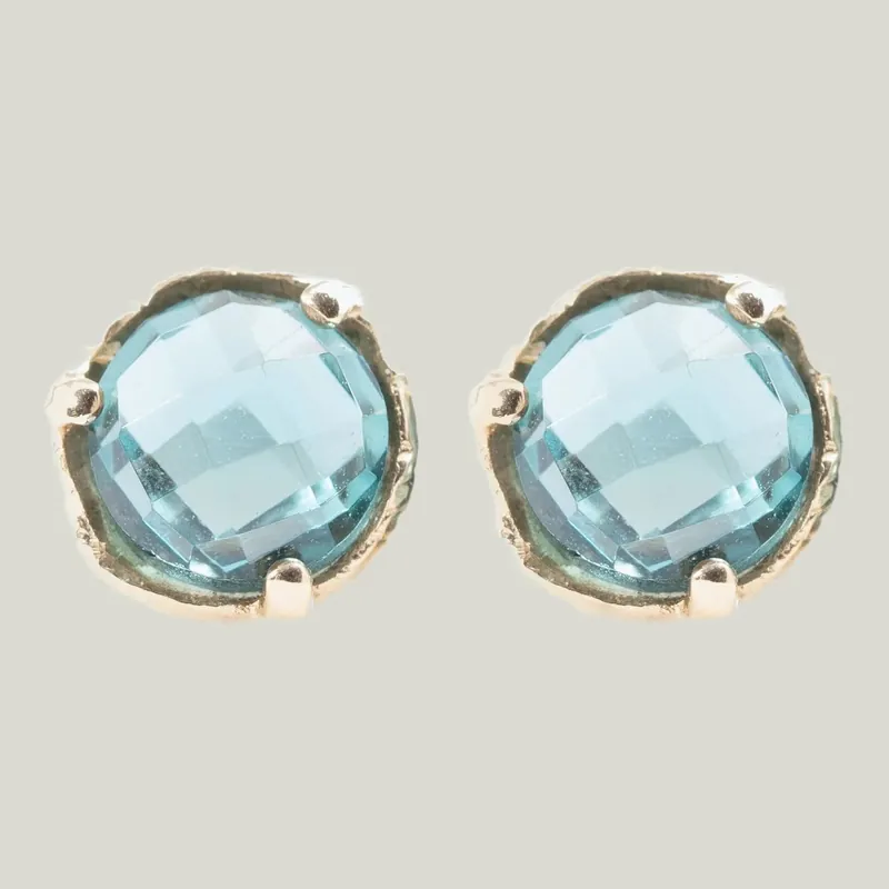 London Blue Quartz Prong Stud Earrings - Danielle Jessie Welmond (Drop Ship)
