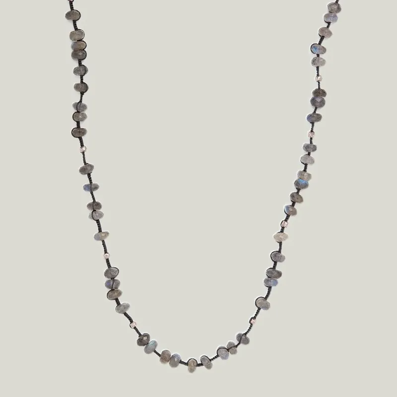 Labradorite & Silver Nugget Woven Necklace - Danielle Jessie Welmond (Drop Ship)