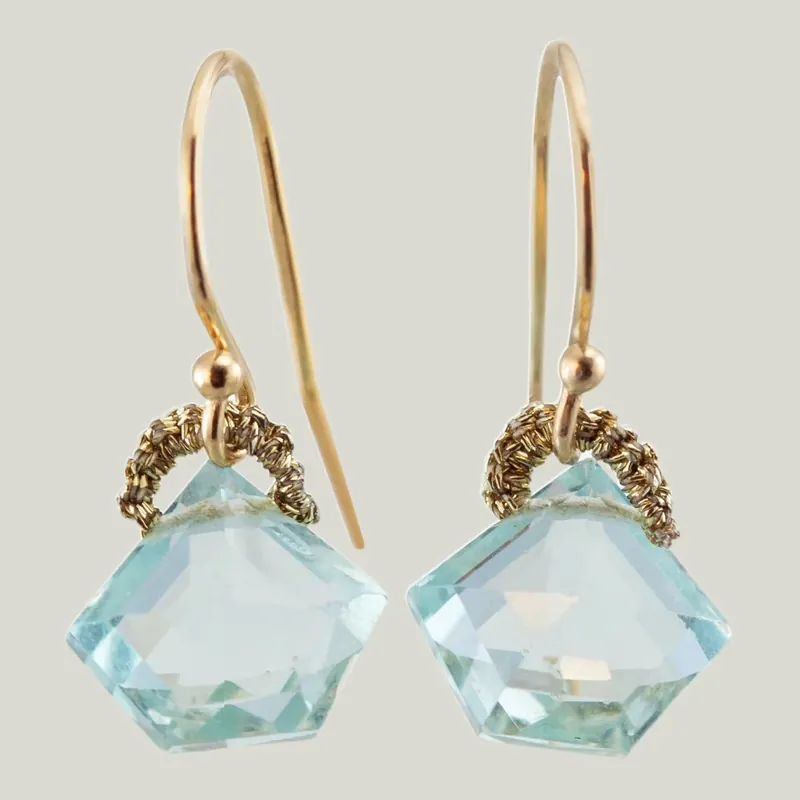 Aquamarine Pentagon Drop Earrings - Danielle Jessie Welmond (Drop Ship)