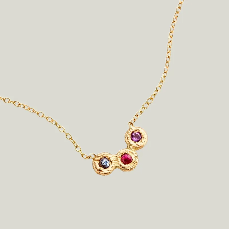 Multicolor Sapphire Textured Coin Necklace - Danielle Jessie Welmond (Drop Ship)