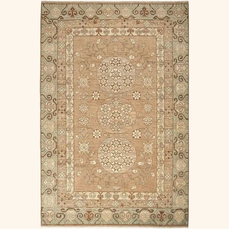 Beige Traditional Medallion Wool Rug - 8'8" x 13'2"