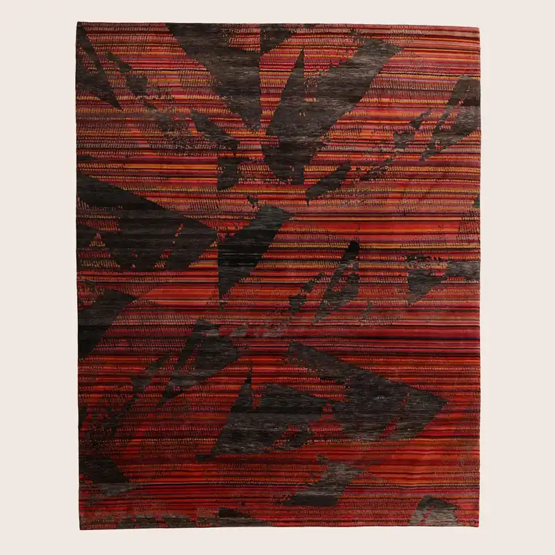 Red & Black Nu Vibrant Contemporary Tibetan Silk Rug - 8'1" x 10'1"