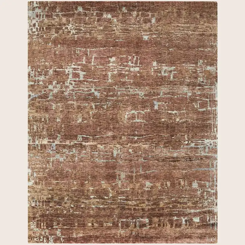 Brown Nu Vibrant Modern Tibetan Silk Rug - 8' x 9'11"