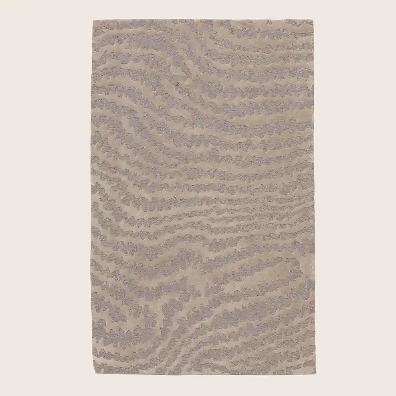 Beige Modern Wool Silk Blend Rug - 2'4" x 3'9"
