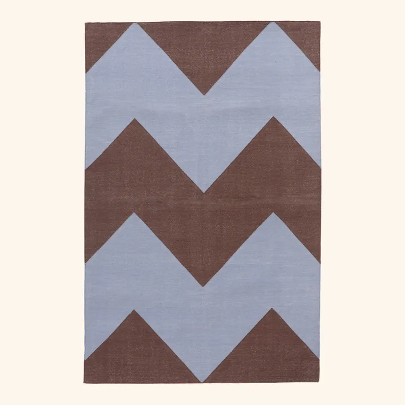 Blue & Brown Chevron Flatweave Cotton Rug - 3'6" x 5'6"