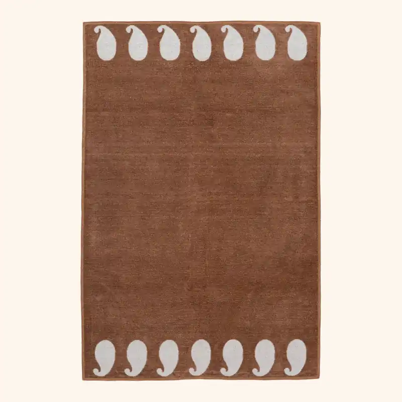 Brown Geometric Border Flatweave Chenille Rug - 3'6" x 5'6"