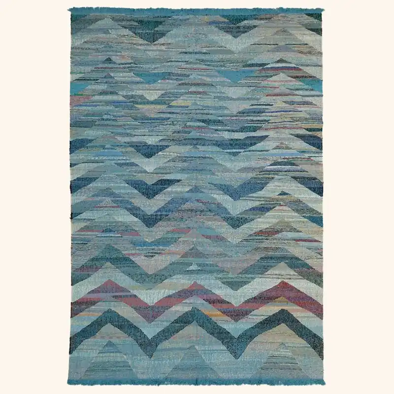Blue Flatweave Wool Cotton Blend Rug - 9'8" x 14'6"