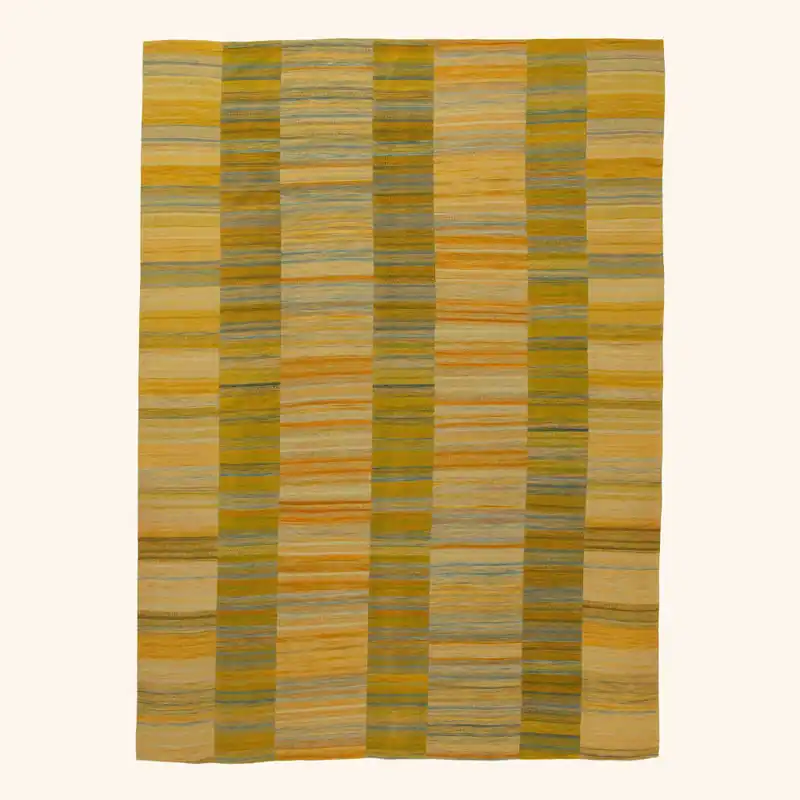 Yellow & Green Flatweave Wool Rug - 8'1" x 11'1"