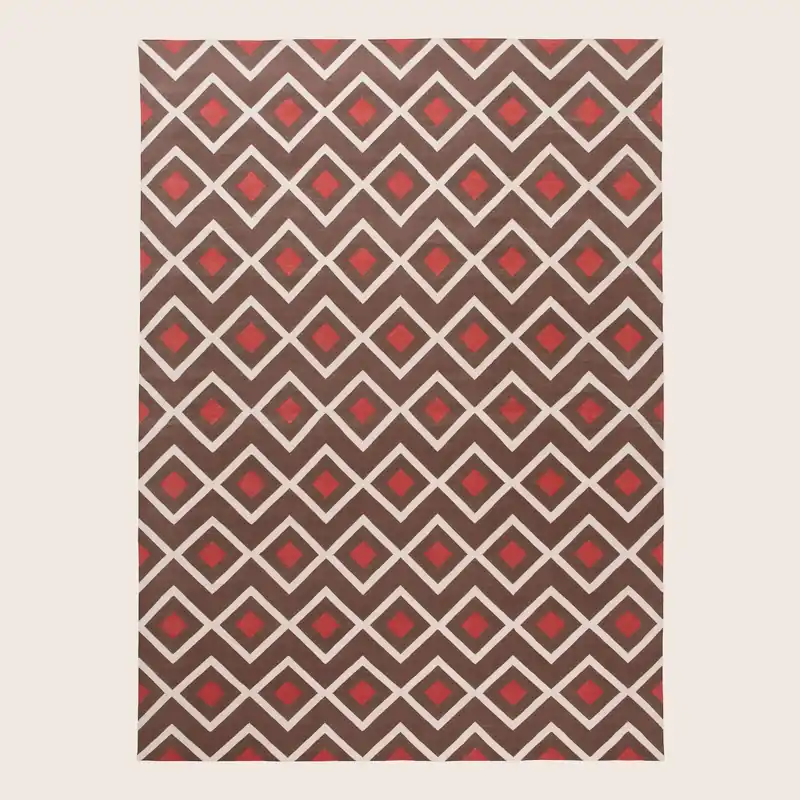 Red & Brown Flatweave Cotton Rug - 8'10" x 11'10"