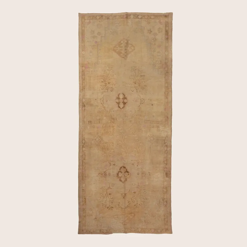 Beige Vintage Traditional Wool Rug - 6'7" x 15'9"