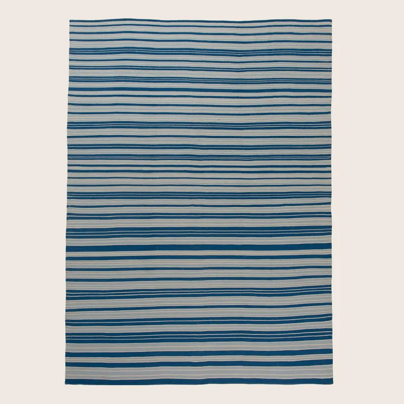 Blue & White Flatweave Cotton Rug - 9' x 12'2"