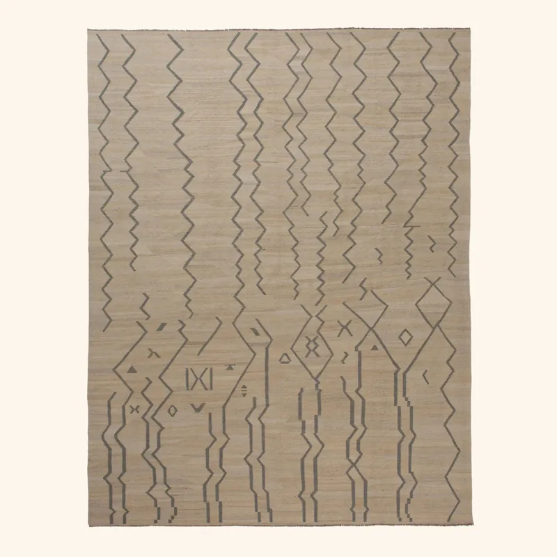 Beige Flatweave Wool Rug - 10' x 13'