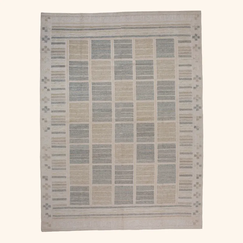 Beige and Grey Flatweave Rug - 9'5" x 12'