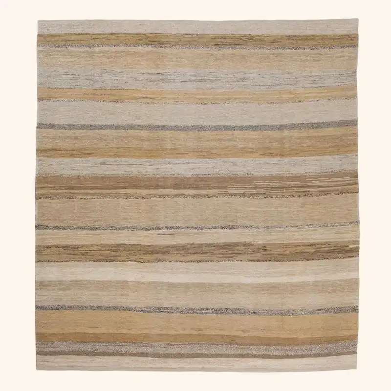 Beige Flatweave Wool Rug - 7'1" x 7'6"