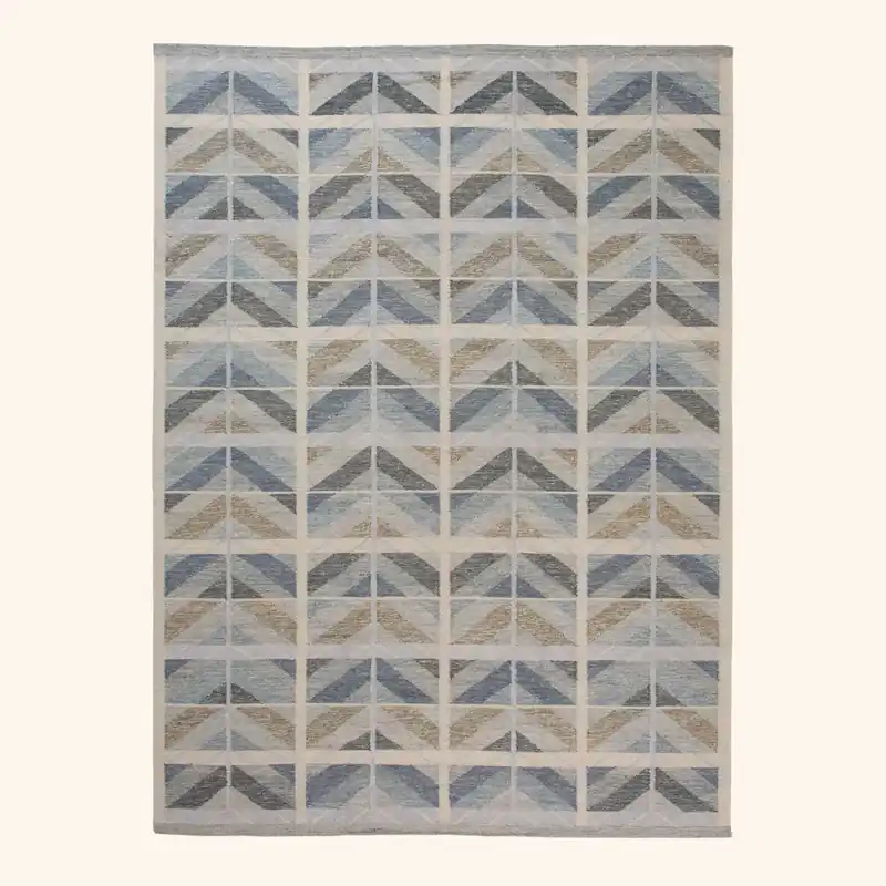 Blue Flatweave Wool Cotton Blend Rug - 10' x 14'