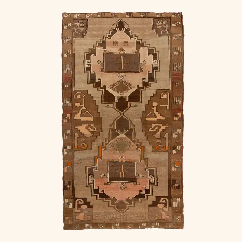 Beige Vintage Turkish Kars Wool Rug - 6'11" x 11'11"