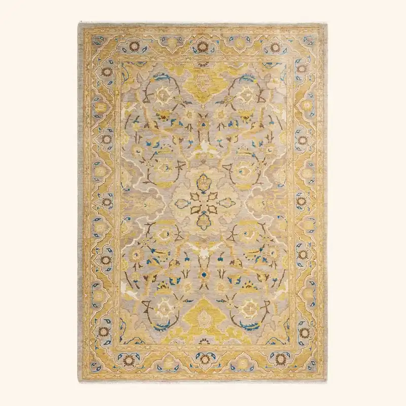 Yellow Traditional Wool Rug - 6'3" x 8'10"