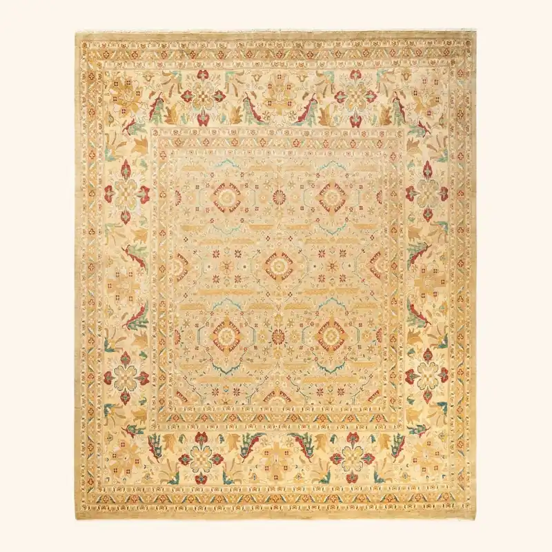 Yellow Traditional Wool Rug - 9'1" x 9'2"