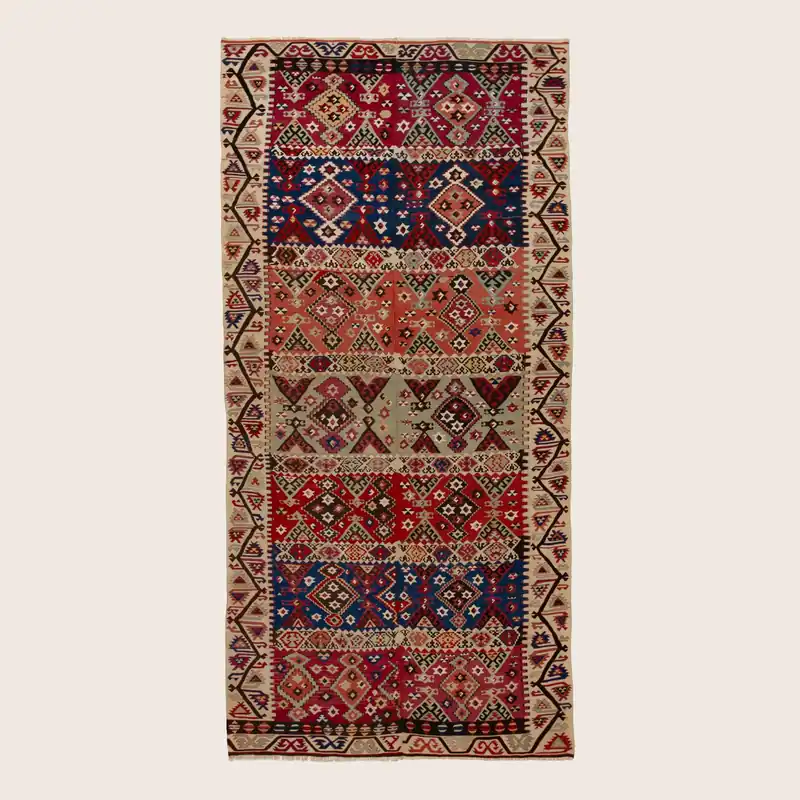 Multicolored Vintage Flatweave Wool Turkish Kilim Runner - 5'3" x 13'1"