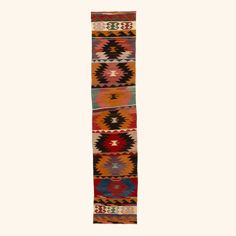 Multi Vintage Flatweave Wool Runner - 2'3" x 12'