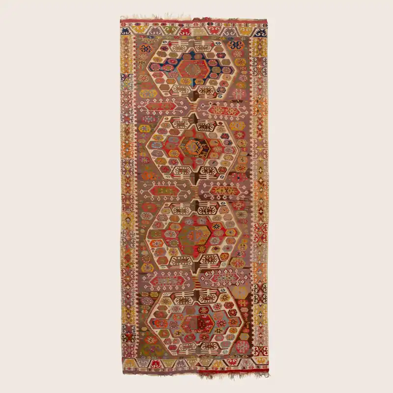 Multicolored Vintage Flatweave Wool Turkish Kilim - 5'9" x 13'9"