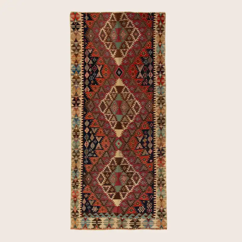 Multicolored Vintage Flatweave Wool Turkish Kilim Runner - 5'2" x 13'1"