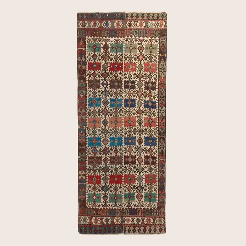 Multicolored Vintage Turkish Kilim Wool Runner - 5'7" x 14'1"