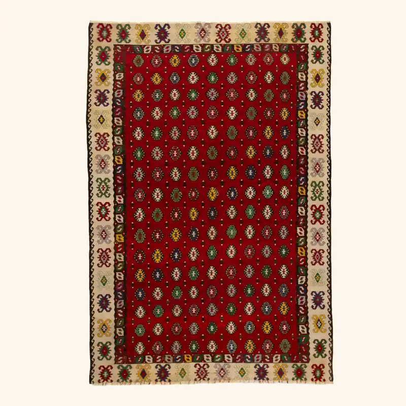 Red Vintage Flatweave Wool Turkish Kilim - 6'8" x 9'9"
