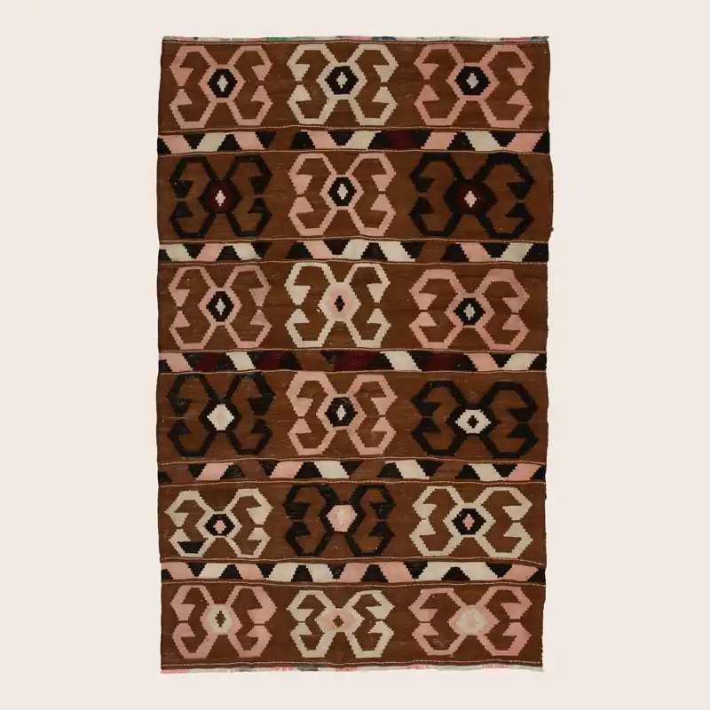 Brown Transitional Flatweave Wool Rug - 5'1" x 9'10"