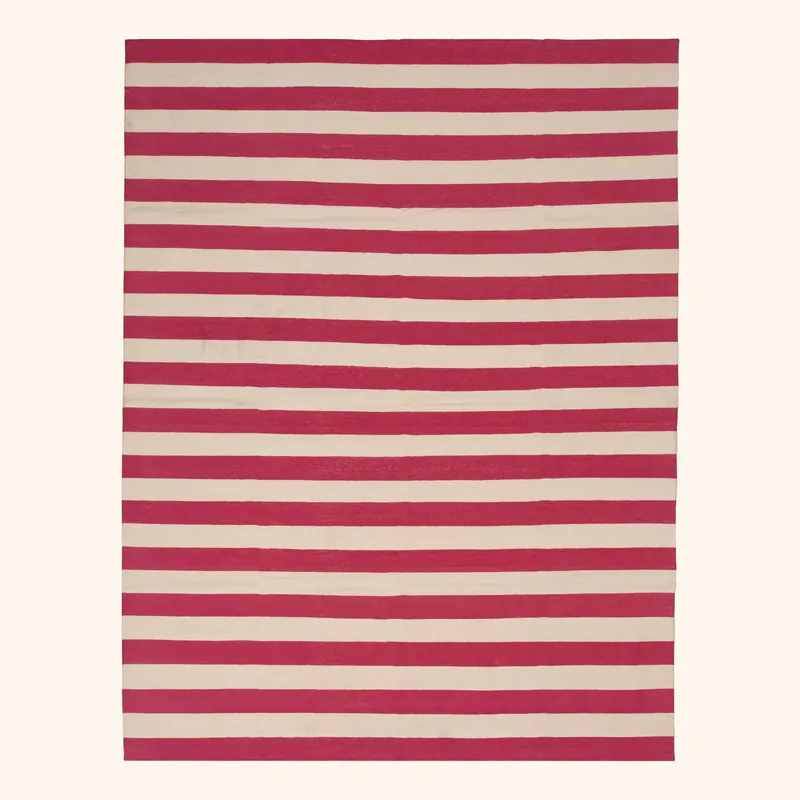 Pink & White Flatweave Cotton Rug - 7'1" x 9'1"