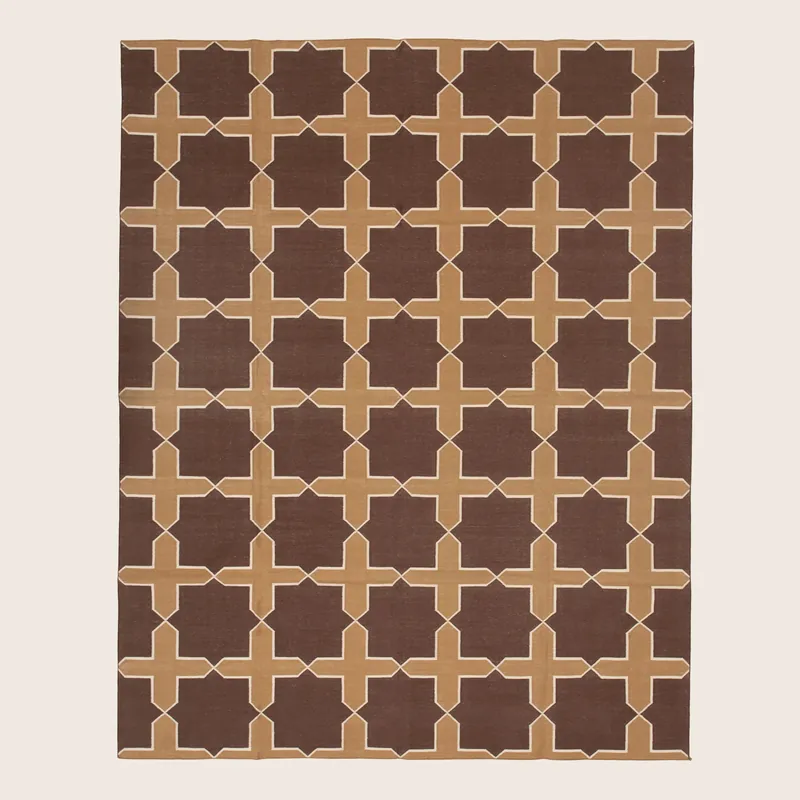 Brown Geometric Dhurrie Cotton Rug - 7'10" x 9'10"