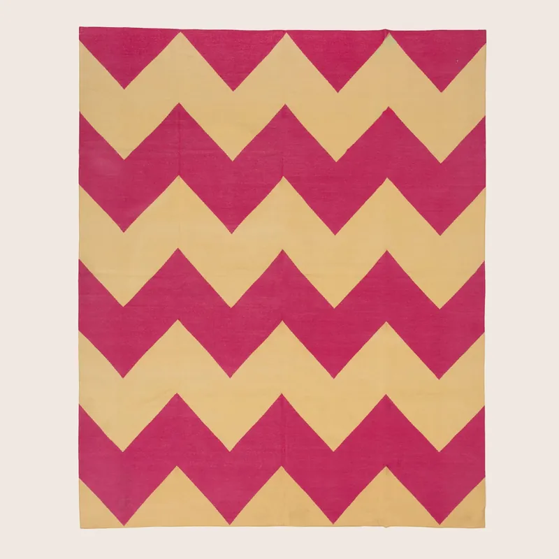 Pink & Yellow Chevron Dhurrie Cotton Rug - 7'10" x 9'10"