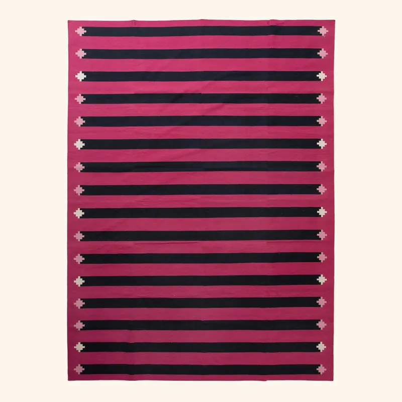 Pink & Navy Flatweave Cotton Rug - 8'1" x 11'1"