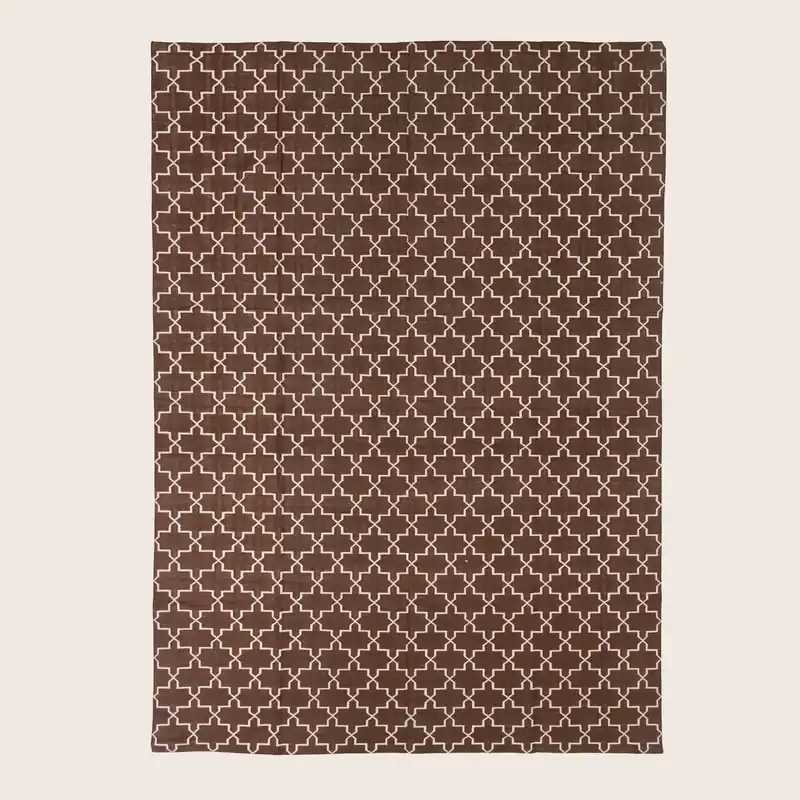 Brown Geometric Dhurrie Cotton Rug - 8'10" x 11'10"