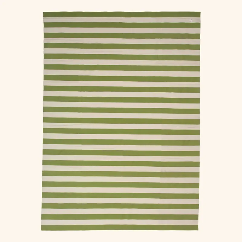 Green & White Dhurrie Cotton Rug - 10' x 14'11"