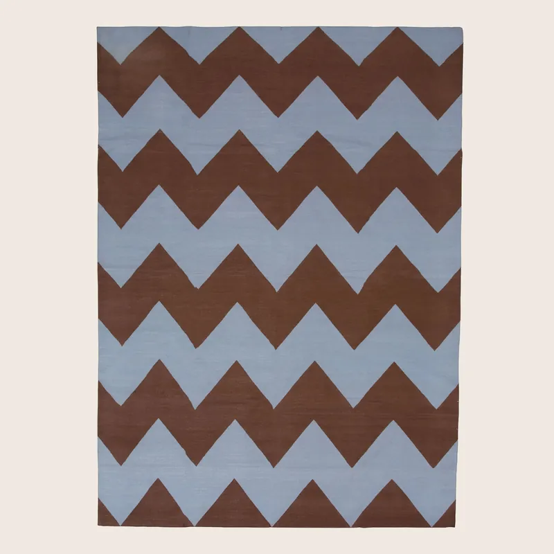 Blue & Brown Chevron Dhurrie Cotton Rug - 10' x 14'13"