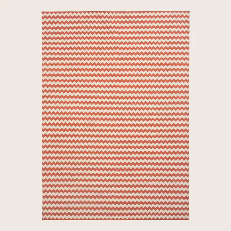 Orange & White Chevron Dhurrie Cotton Rug - 10' x 14'18