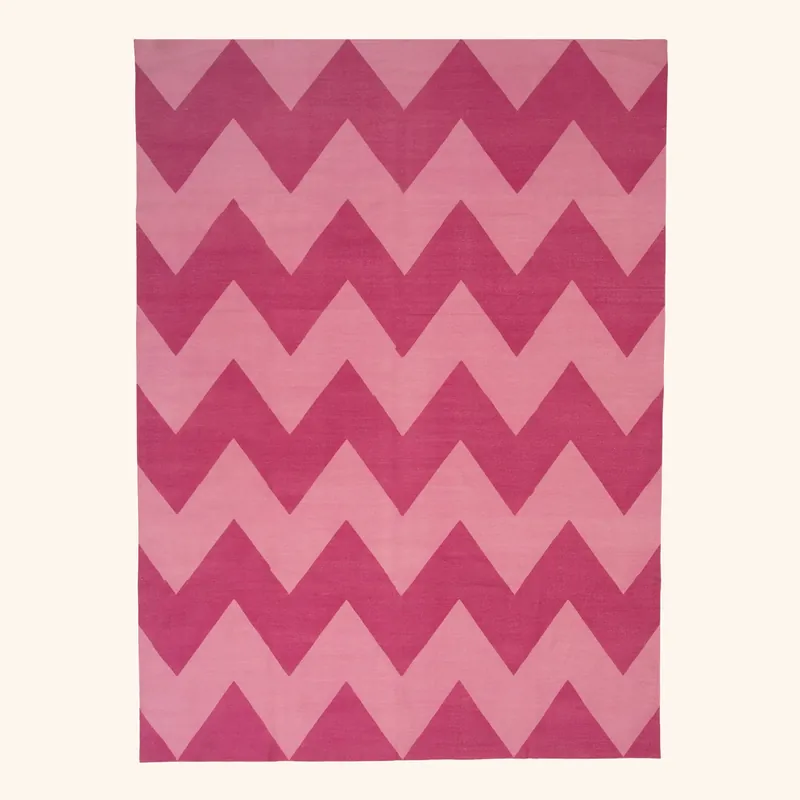 Pink Chevron Dhurrie Cotton Rug - 10' x 14'12