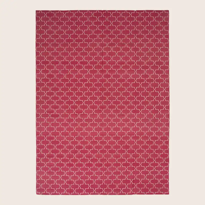 Pink Geometric Dhurrie Cotton Rug - 10' x 14'