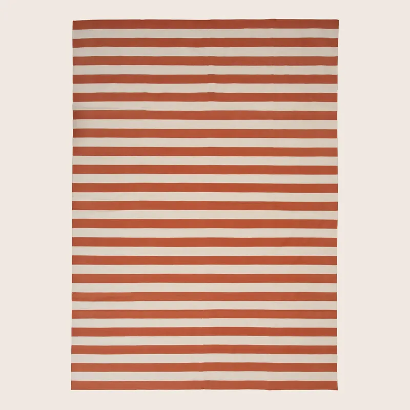 Orange & White Dhurrie Cotton Rug - 10' x 14'3"