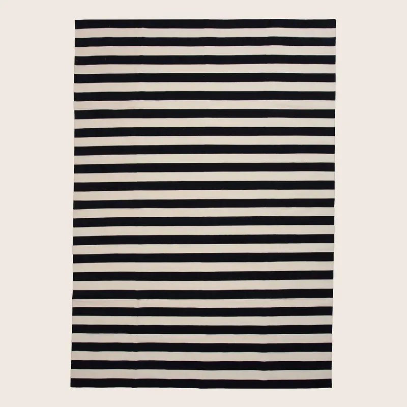 Black & White Dhurrie Cotton Rug - 10' x 14'5